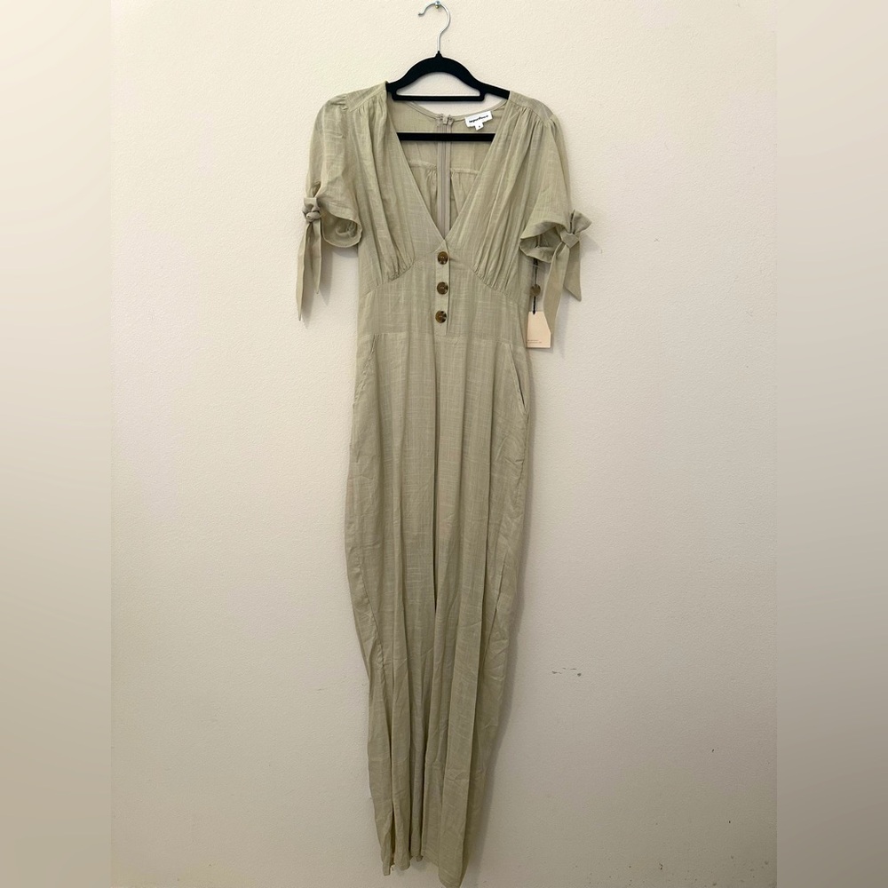NWT Superdown Lana Tie Cream Wide Leg Jumpsuit Linen Blend Cotton Sz S Spring